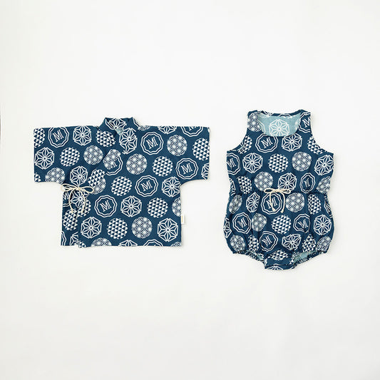 日本夏祭限定/jinbei dots ruri和服連身衣套裝kimono 80cm