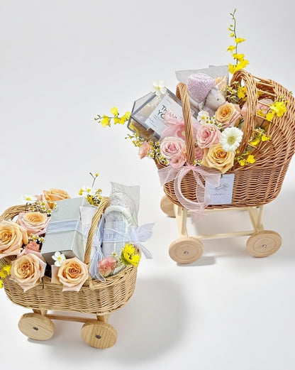 「提前一週預定」MARLISSE X REVER 限定新生兒藤編手推車花籃禮盒