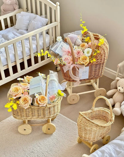 「提前一週預定」MARLISSE X REVER 限定新生兒藤編手推車花籃禮盒