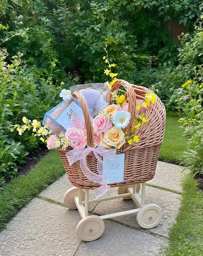 「提前一週預定」MARLISSE X REVER 限定新生兒藤編手推車花籃禮盒