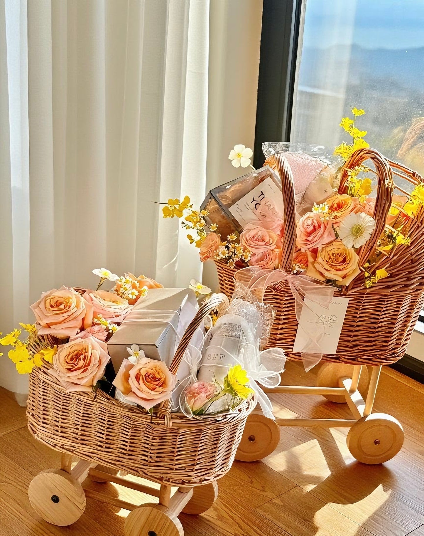 「提前一週預定」MARLISSE X REVER 限定新生兒藤編手推車花籃禮盒