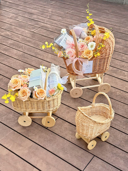 「提前一週預定」MARLISSE X REVER 限定新生兒藤編手推車花籃禮盒