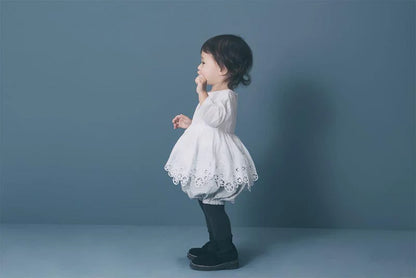 bodysuits 7 scallop white白色蕾絲包屁衣