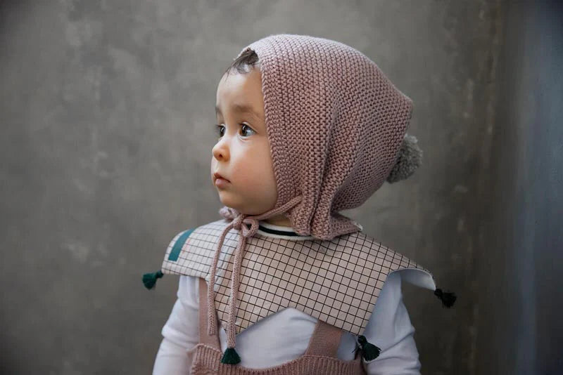 knit hat bonnet 無縫編織帶球球針織帽3m~2y