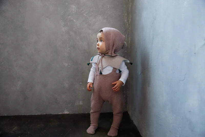 knit hat bonnet 無縫編織帶球球針織帽3m~2y