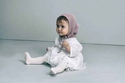 knit hat bonnet 無縫編織帶球球針織帽3m~2y