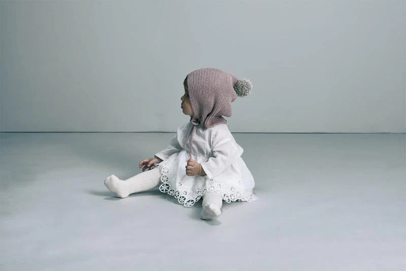 knit hat bonnet 無縫編織帶球球針織帽3m~2y