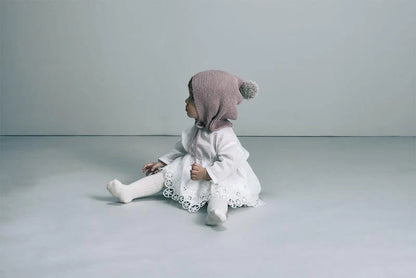 knit hat bonnet 無縫編織帶球球針織帽3m~2y